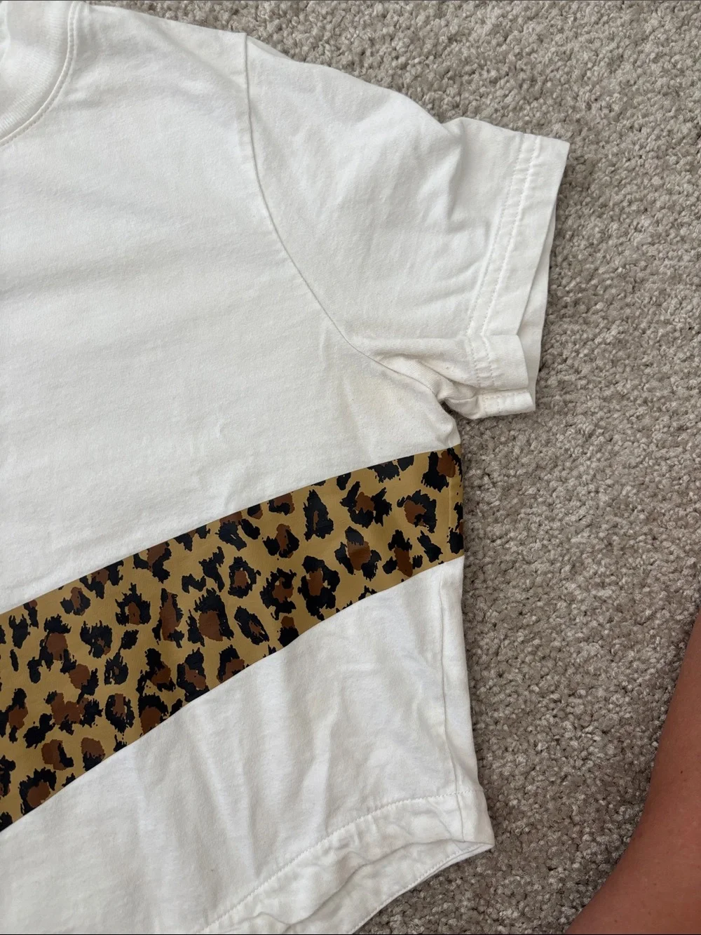 Nike White Short Sleeve crop Tee with Leopard Swoosh